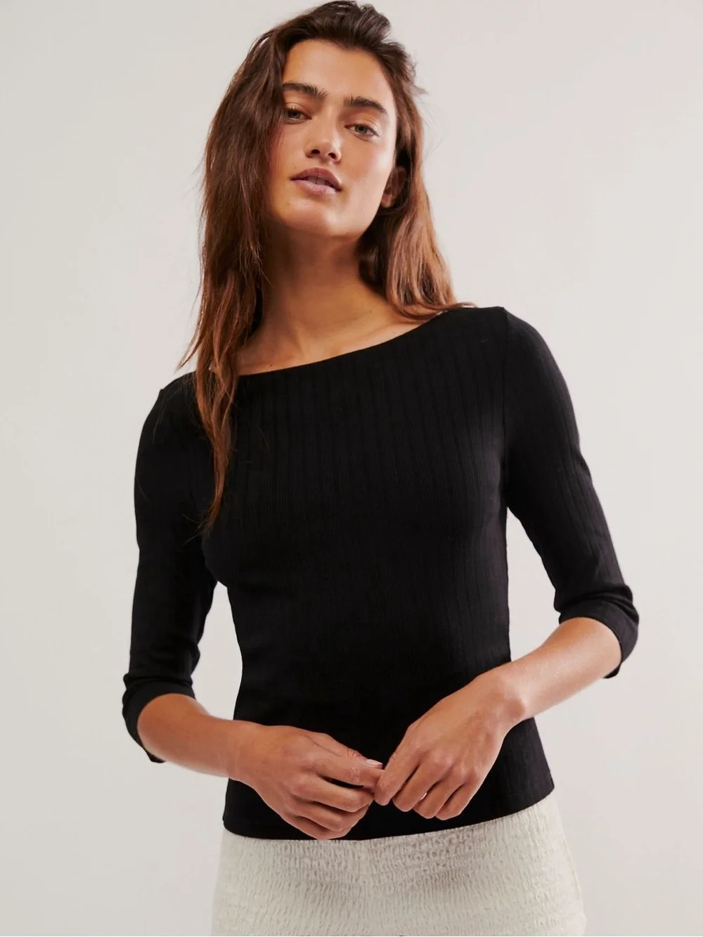Free People “Say Don’t Go” Tee Black with White Bow Detail XS